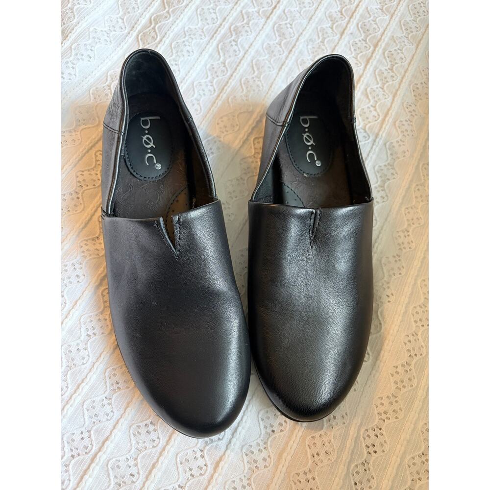 b.o.c. Black Leather Slip On Clogs Comfort Shoes Women's Size 7.5